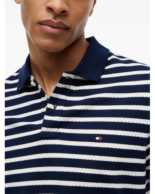 Tommy Hilfiger Blue Striped-Print Logo-Embroidered Polo Shirt for men