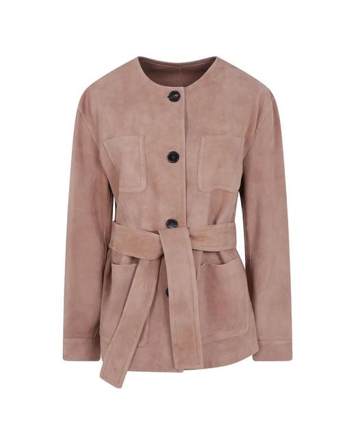 Max Mara Pink Bohemia Belted Suede Jacket