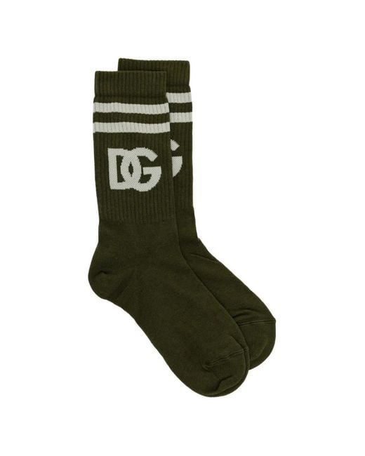 Dolce & Gabbana Green Cotton Socks With Dg Jacquard Logo for men