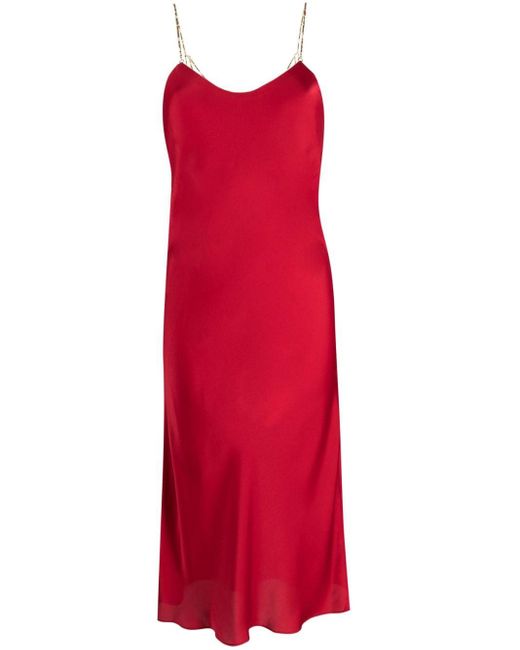 Ba&sh Red Bead-embellished Slip Midi Dress