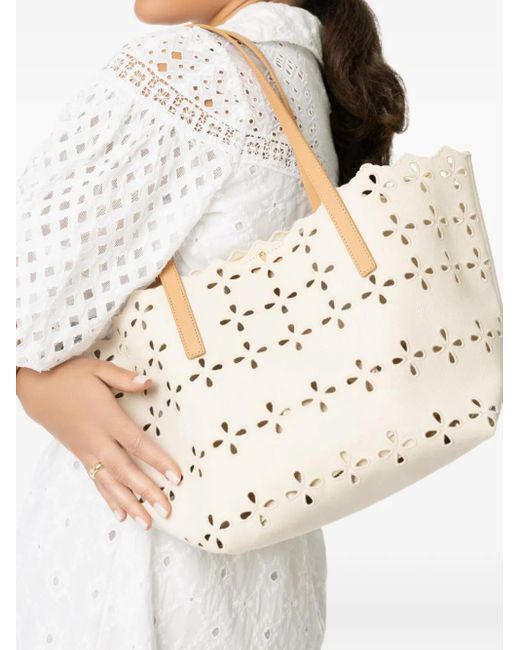 Loeffler Randall White Easton Flower-Cut Scalloped Shoulder Bag