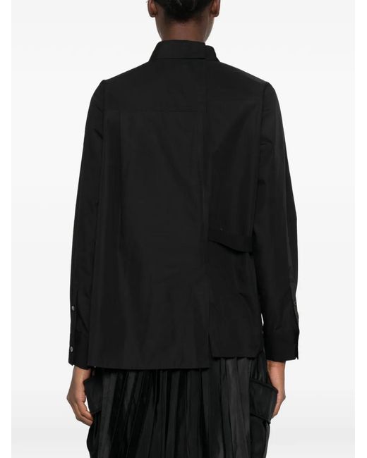 Sacai Black Pleated-Panel Long-Sleeve Shirt