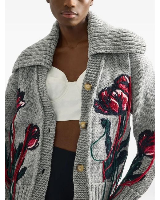 Erdem White Floral-Embroidered Cardigan