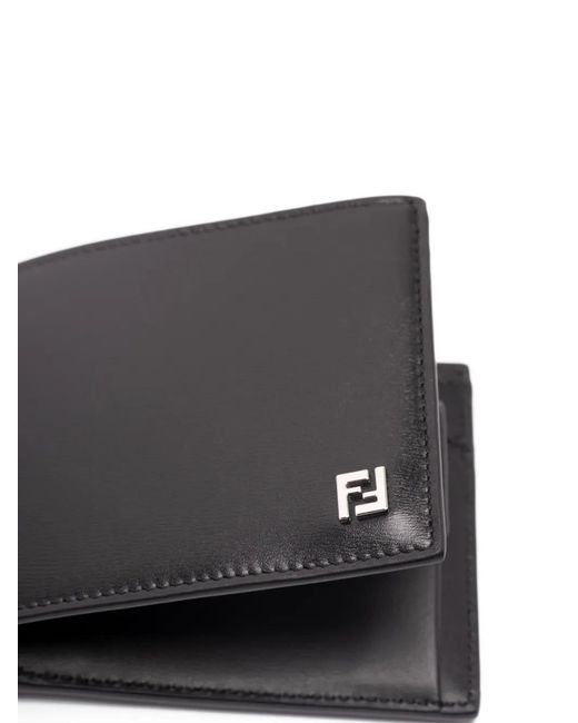 Fendi Black Logo Plaque Leather Wallet