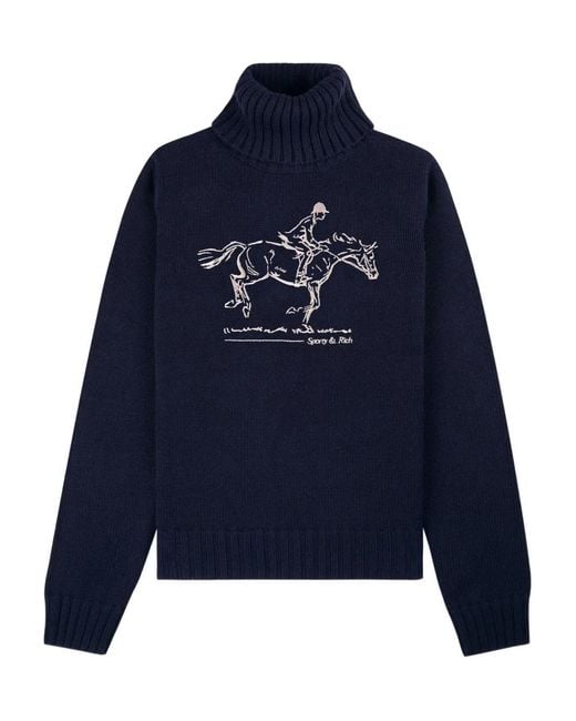 Sporty & Rich Blue Illustration Turtleneck Sweater