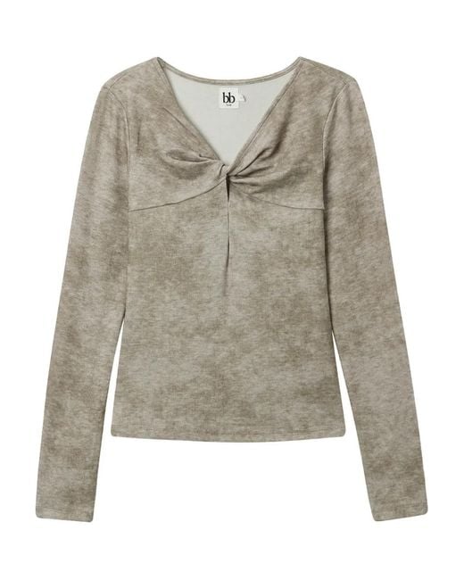 B+ AB Natural Knot-Detail Long-Sleeve Top