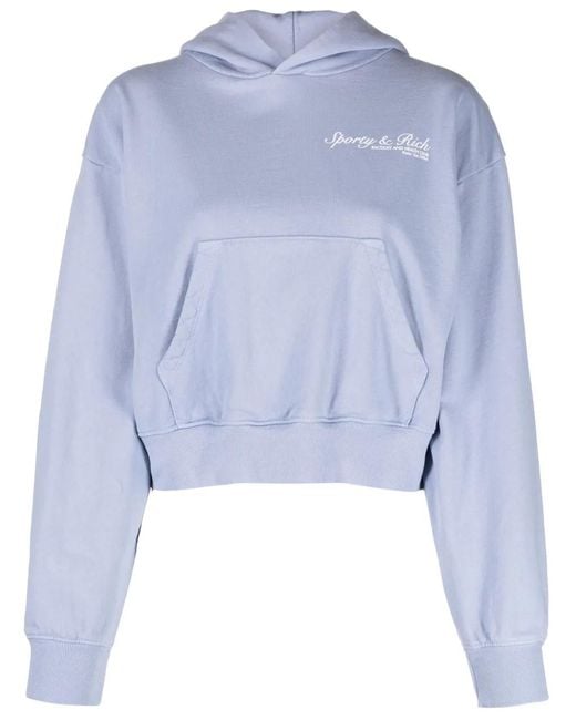 Sporty & Rich Blue Logo-Print Cropped Hoodie