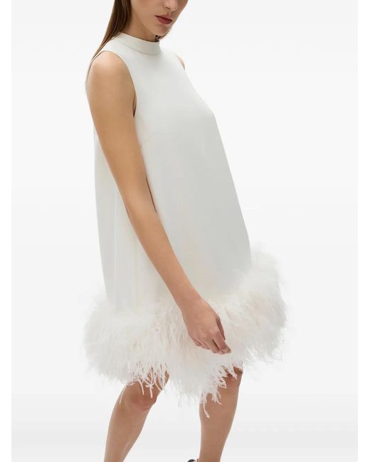 Rachel Gilbert White Link Feather-Trim Mini Dress
