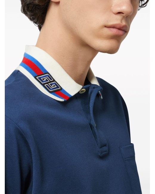 Polo En Piqué De Coton À Motif GG Carré Gucci pour homme en coloris Blue