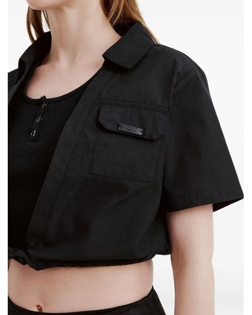 Izzue Black Patch-Pocket Cropped Shirt