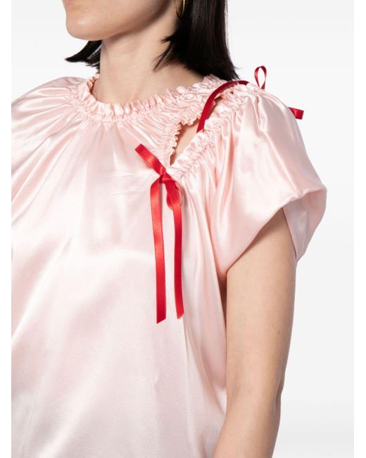 Simone Rocha Pink Bluse aus Seidensatin mit Schleife
