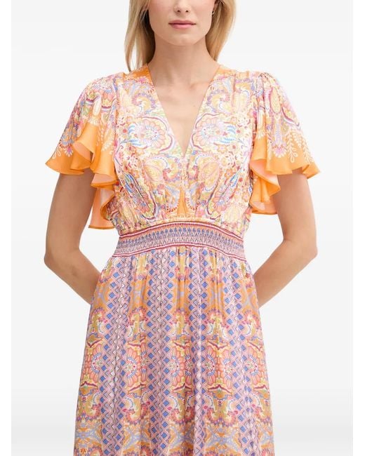 Hale Bob Pink Sandra Charmeuse Paisley-Print Maxi Dress