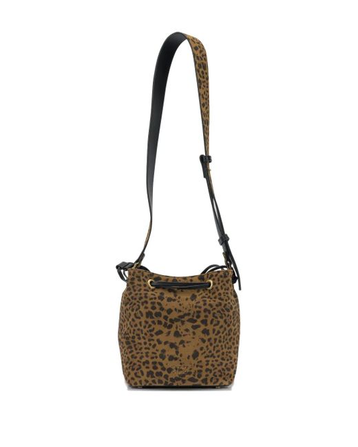 Pinko Brown Leopard Print Drawstring Shoulder Bag