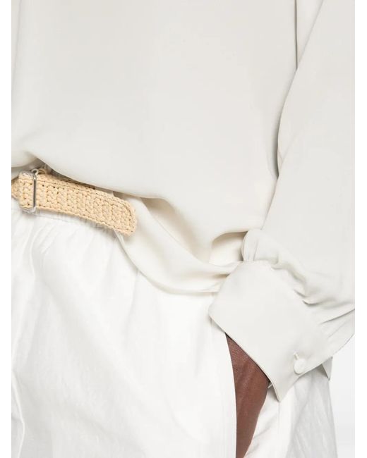 Giorgio Armani White Tie-Back High-Neck Silk Blouse