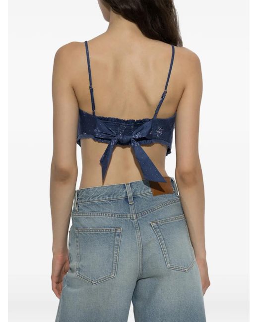LoveShackFancy Blue Mollie Floral-Print Top