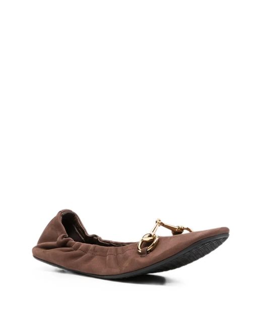 Gucci Brown Elasticated Ballet Flats