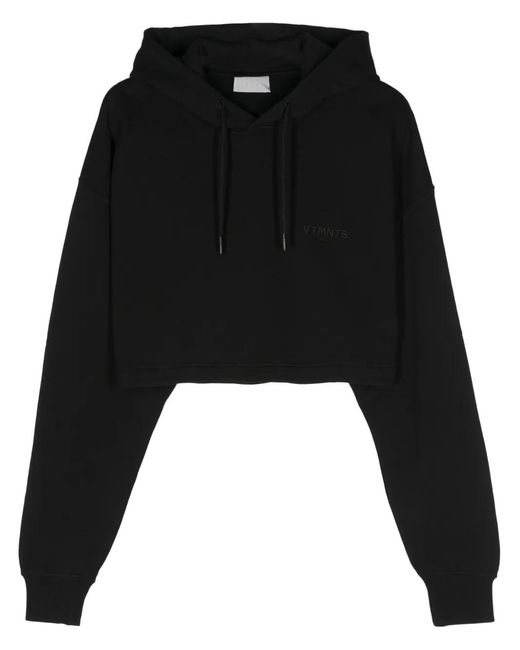 VTMNTS Black Logo-Embroidered Crop Hoodie