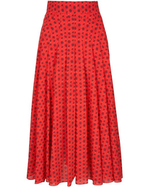 Akris Red Floral-print A-line Skirt
