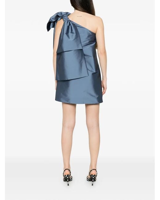 BERNADETTE Blue Winnette One-Shoulder Bow Mini Dress