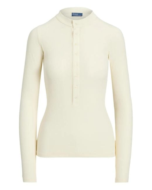 Polo Ralph Lauren White Button-Down Ribbed Top