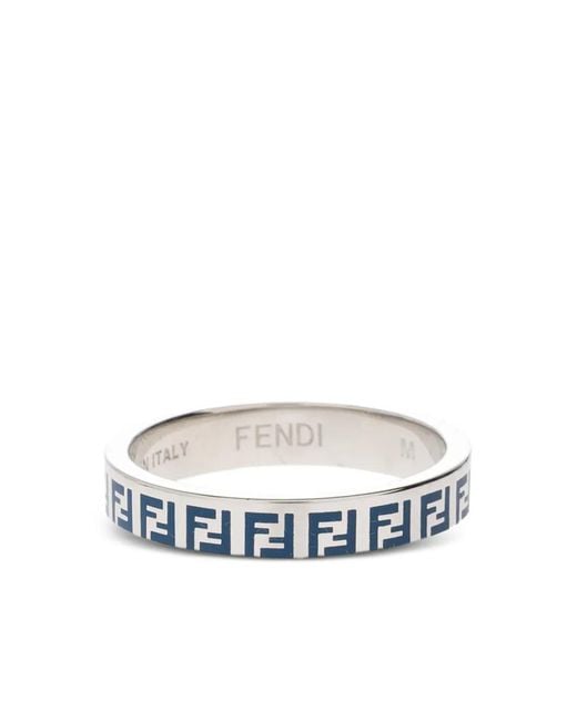 Fendi White Logo-Pattern Ring for men