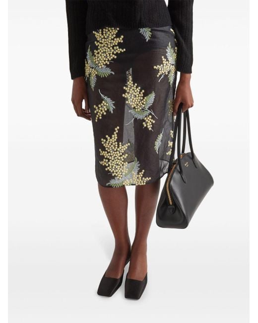 Falda midi con bordado floral Prada de color Black