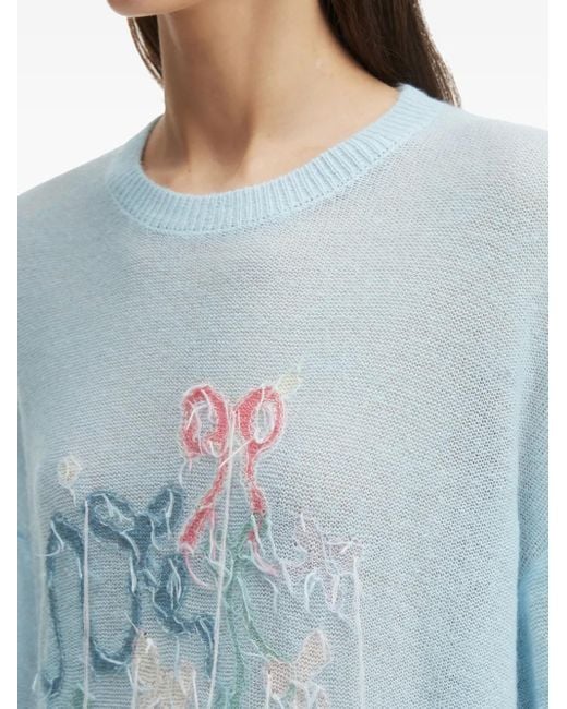 B+ AB Blue Frayed-Bows Long-Sleeves Sweater