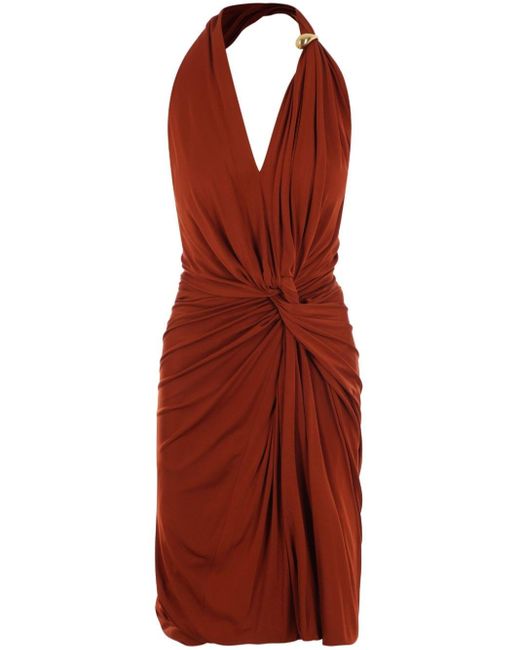 Bottega Veneta Red Gerafftes Neckholder-Kleid