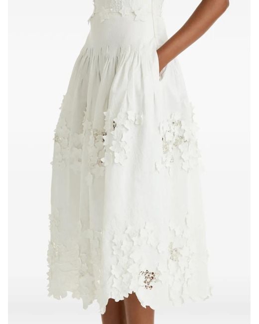 Oscar de la Renta White Porcelain Flower Guipure Bustier Dress