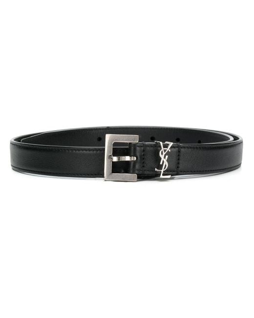 Cinturón con hebilla cuadrada y monograma Saint Laurent de color Black