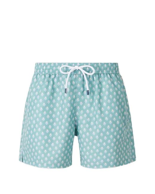 Fedeli Blue Madeira Octopus-Print Drawstring Swim Shorts for men