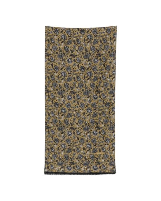 Kiton Green Floral-Print Frayed-Edge Scarf for men