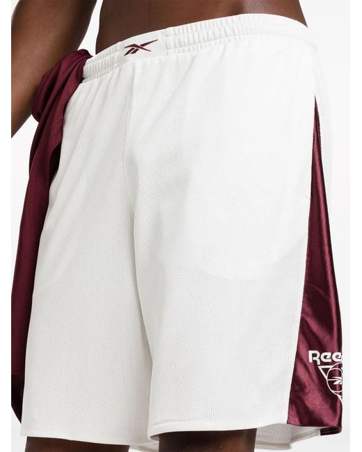 Reebok White Logo-Embroidered Mesh Track Shorts for men