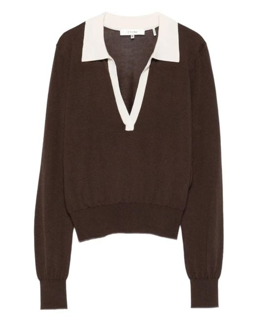 FRAME Top Met Polokraag En V-Hals in het Brown