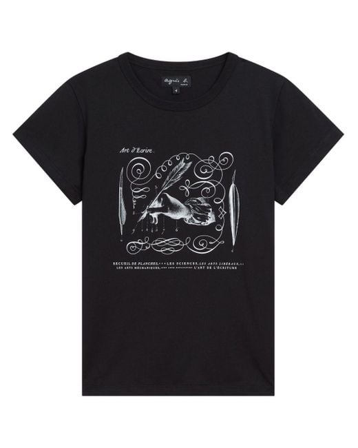 Agnes B. Black Brando Encyclopédie-print Cotton T-shirt