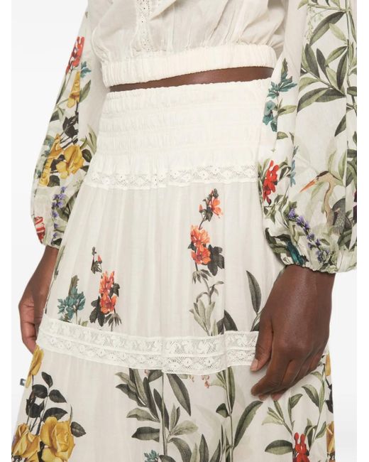 Alice + Olivia White Floral-Print Tiered Maxi Skirt