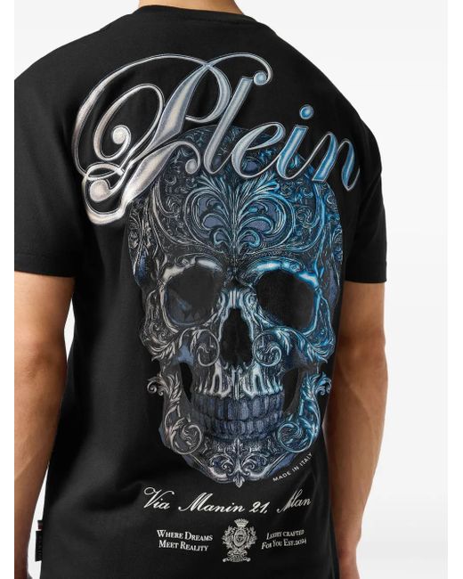 Philipp Plein Black Round Neck T-Shirt Gradient Skull for men