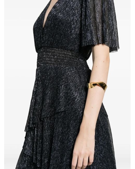 Maje Blue Metallic Ruffled Midi Dress