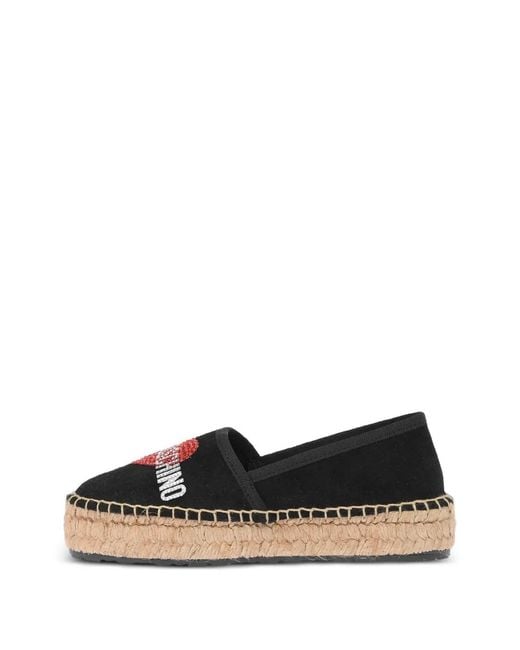 Moschino Black Rhinestone-Logo Platform Espadrilles
