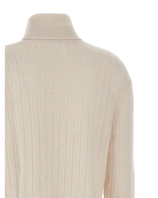 Eleventy White Turtleneck Ribbed Sweater