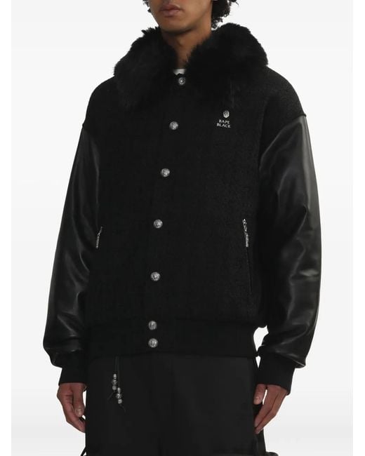 A Bathing Ape Black Trimmed-Collar Bomber Jacket for men
