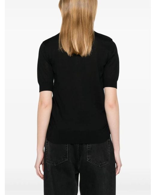 Dolce & Gabbana Black Fine-Knit Polo Top
