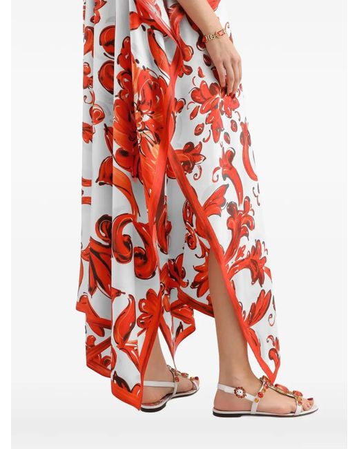 Dolce & Gabbana Red Majolica-Print Twill Kaftan Dress