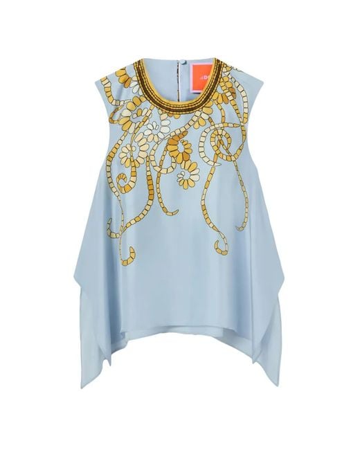 LaDoubleJ Blue San Carlo Floral-Print Silk Top