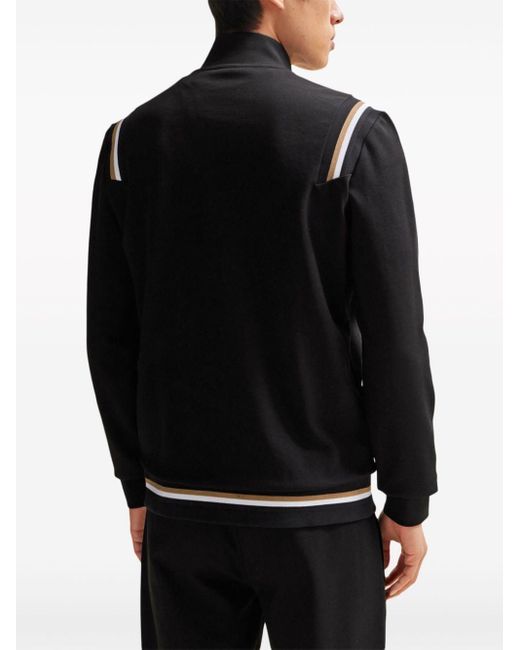 Boss Black Stripe-trim Zip-up Sweatshirt for men