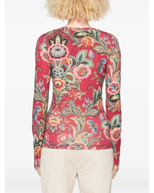 Top A Fiori Con Maniche Lunghe di Etro in Red