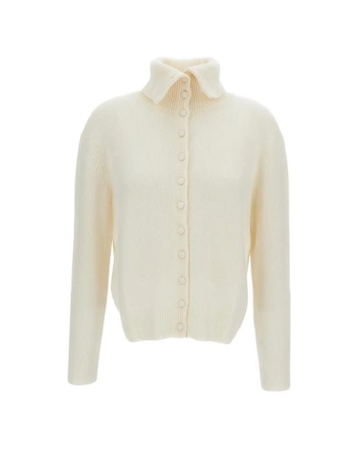 Lisa Yang White Button-Up Mock-Neck Sweater