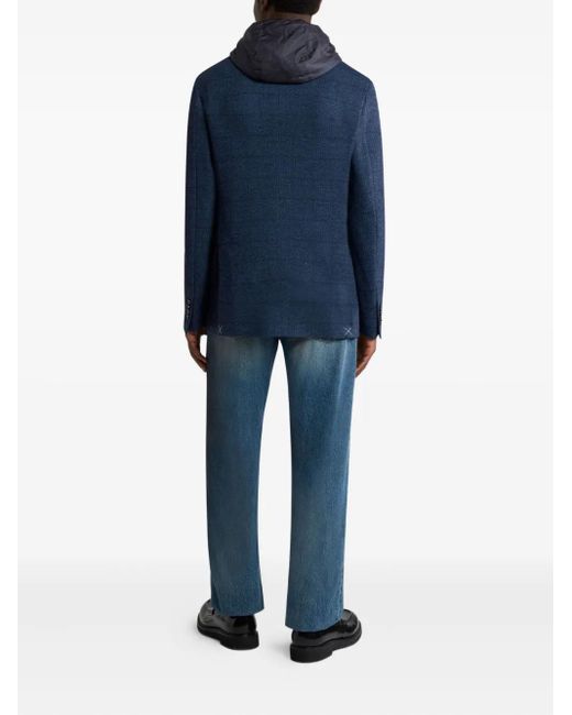 Etro Blue Herringbone Removable-Hood Jacket for men