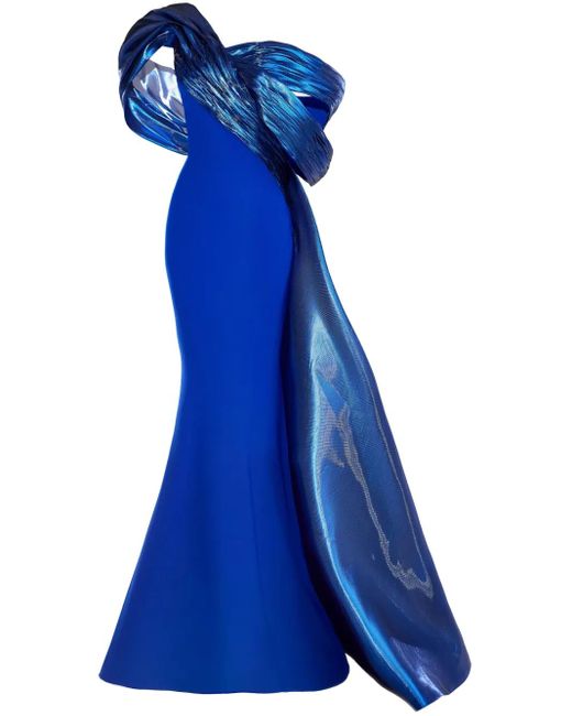 Gaby Charbachy Blue Off-Shoulder Mermaid Gown