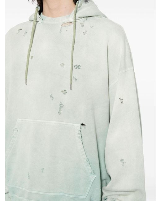 Maison Mihara Yasuhiro Green Distressed-effect Cotton Hoodie for men